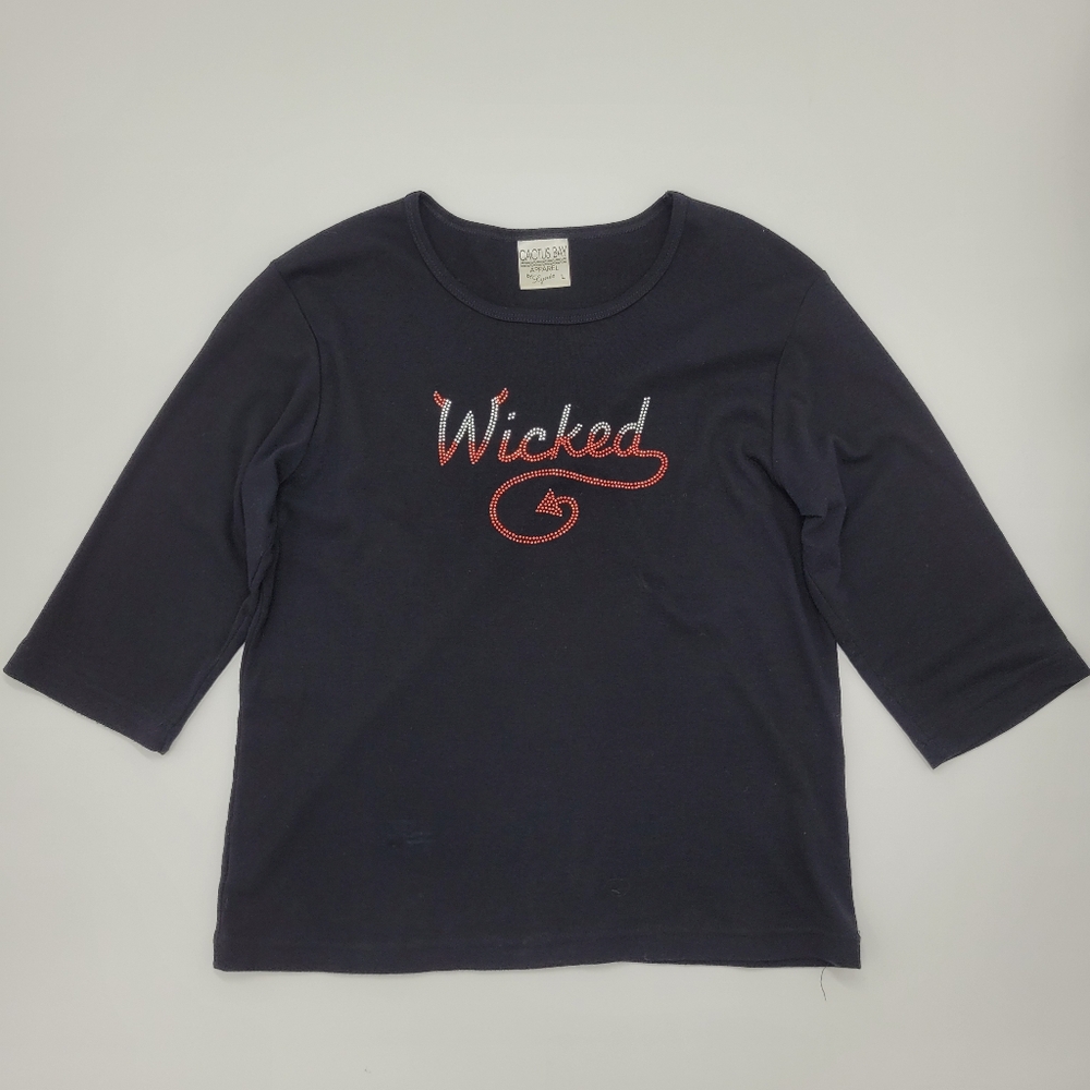 Cactus Bay Apparel T-Shirt 3/4 Sleeve Black Embellished Wicked Knit Top Sz Large